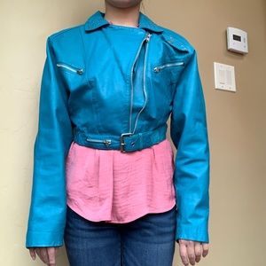 80s chia leather jacket turquoise S